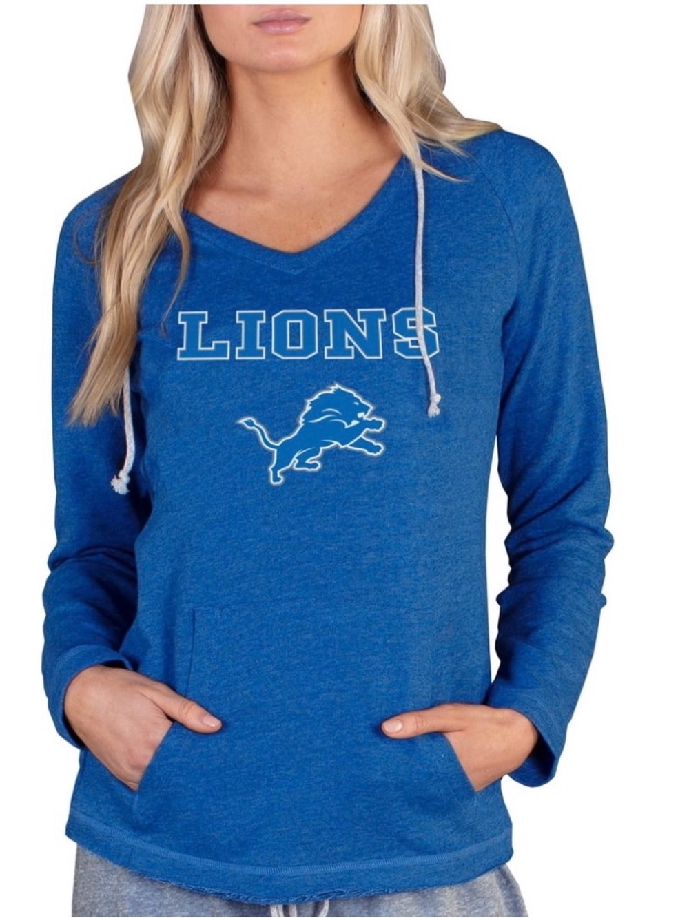 Concepts Sport Blue Detroit Lions Mainstream Tri-Blend Raglan Hoodie V-Neck Top